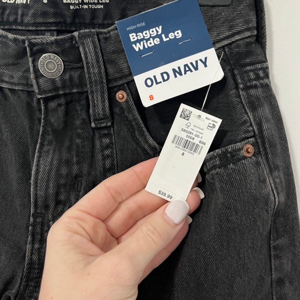 NEW Old Navy Girl's Black Baggy Wide Leg Jeans Size 8 - Picture 4 of 7